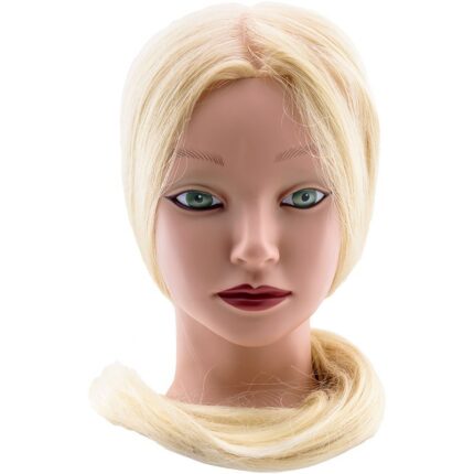 Manekeno galva Ruijia XUCTM012LIGHT5050 su 50 % sintetiniais ir 50 % natūraliais šviesiais plaukais, ilgis nuo 55-60 cm, 165 g plaukų