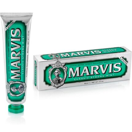 Marvis Classic Strong Mint pasižymi stpriu pipirmečių skoniu
