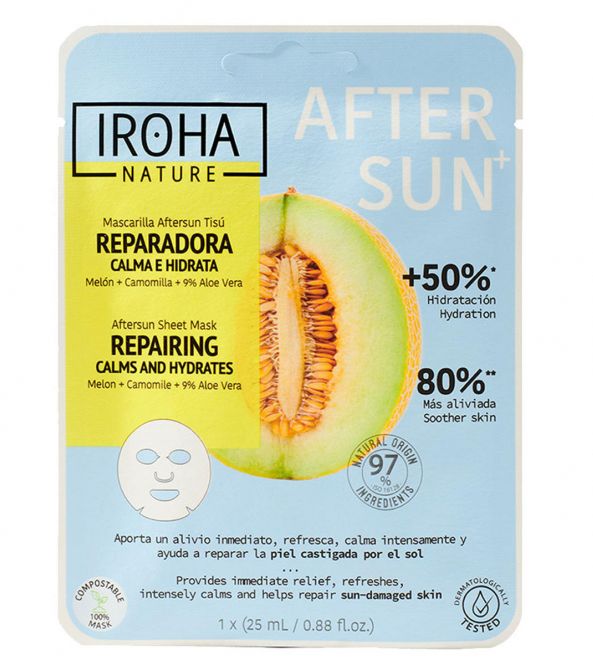 Atkuriamoji veido kaukė Iroha Nature Aftersun Sheet Mask Repairing Melon Calms & Hydrates