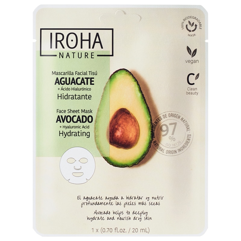 Drėkinamoji veido kaukė Iroha Hydrating Face Sheet Mask Avocado & Hyaluronic Acid MTIN25