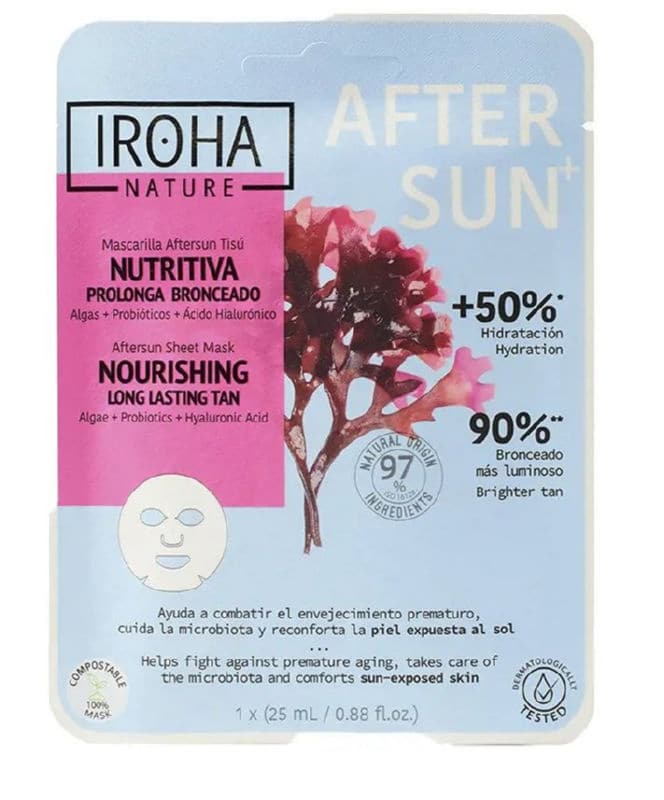 Maitinamoji veido kaukė Iroha Nature Aftersun Sheet Mask Nourishing Algaes Long Lasting Tan