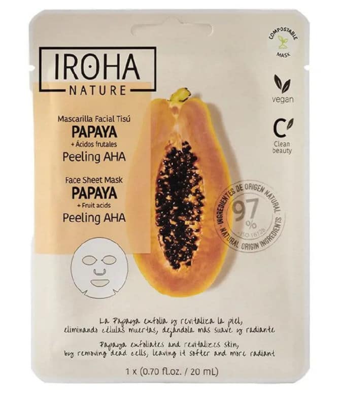 Valomoji veido kaukė Iroha Nature Peeling AHA Face Sheet Mask With Papaya & Fruits Acids MTIN34